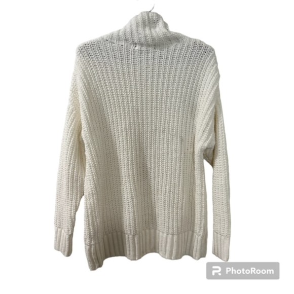 PINK Womens White Mock Neck White Ribbed Hem Open Knit Oversized Sweater Size XS - Picture 2 of 9